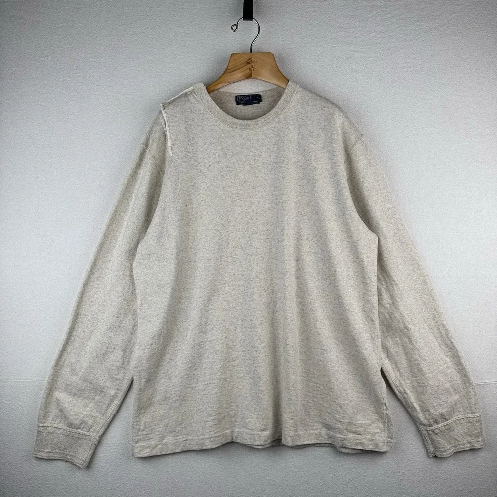 90s Vtg Polo Ralph Lauren Sailor Shoulder‎ Button Sweater Alpaca Beige 2XL *Read